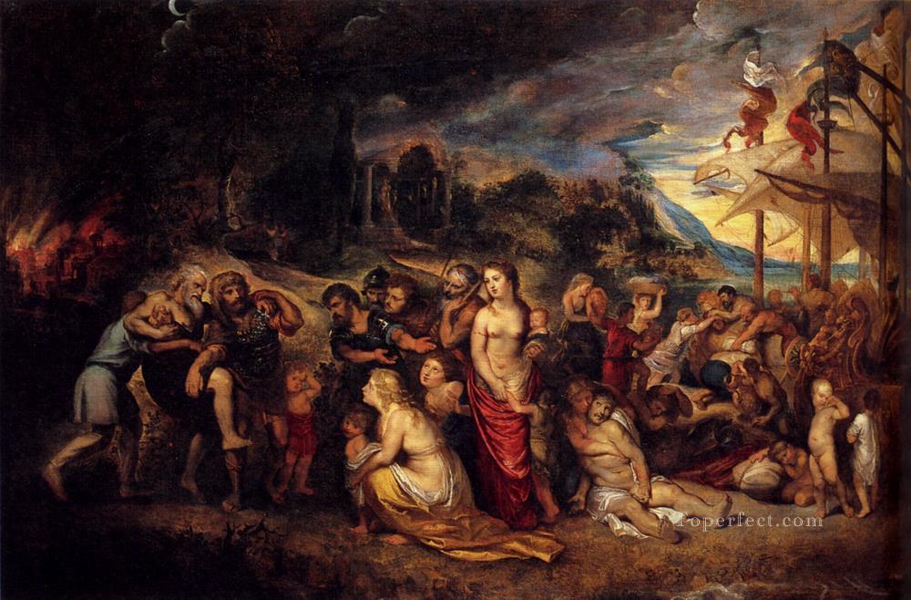 Eneas y su familia partiendo de Troya Barroco Peter Paul Rubens Pintura al óleo